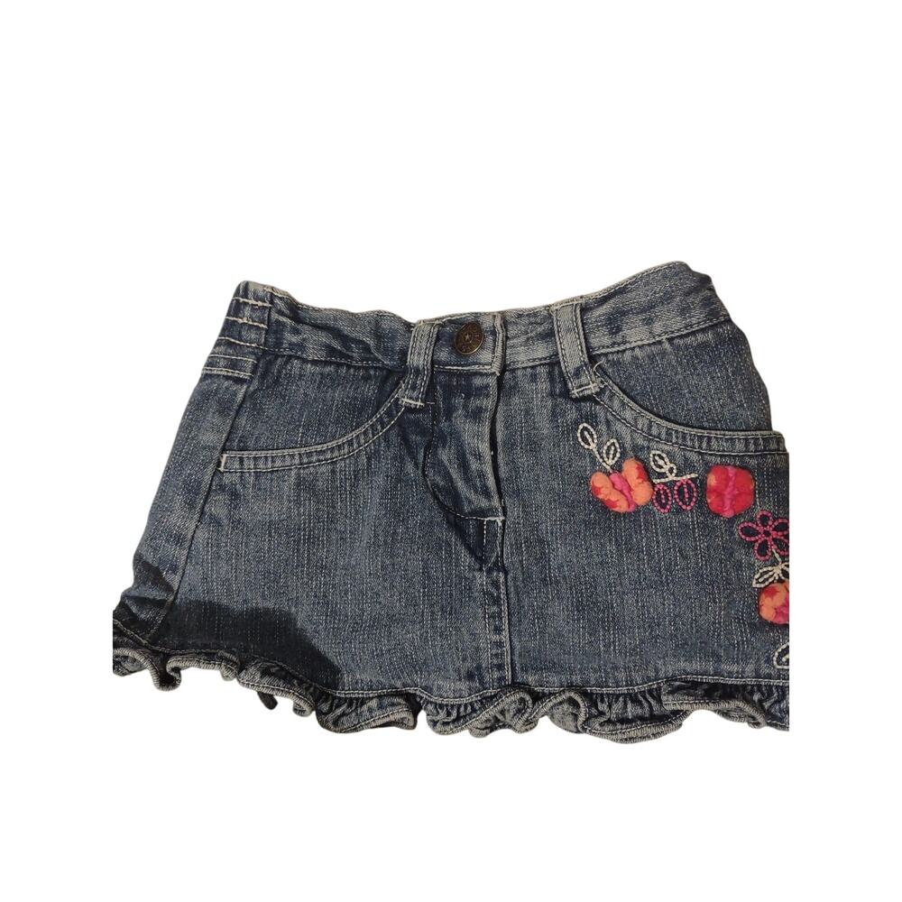 Koala Kids Embroidered ruffle Denim Skirt Size 3/6 Months Butterfly Flowers